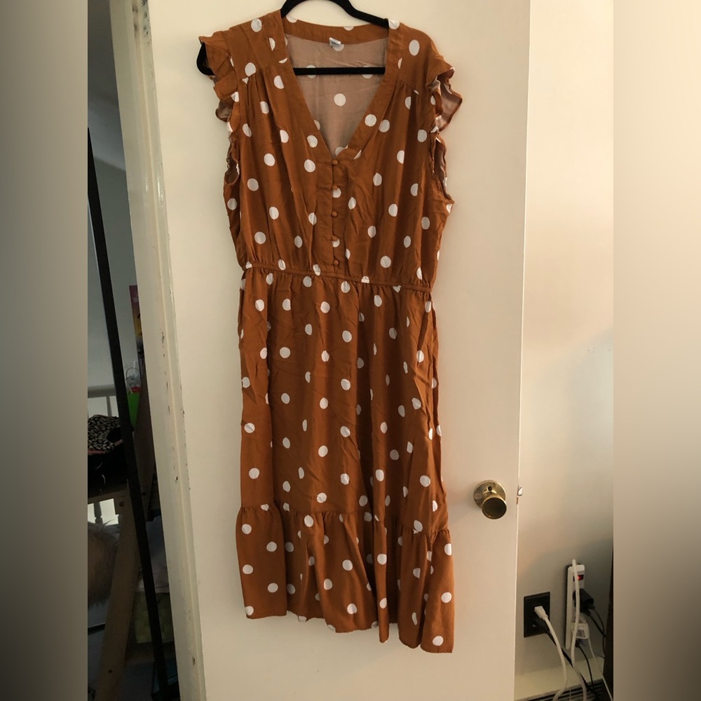 Old Navy XL Mustard and White Polka Dot Dress Never Worn